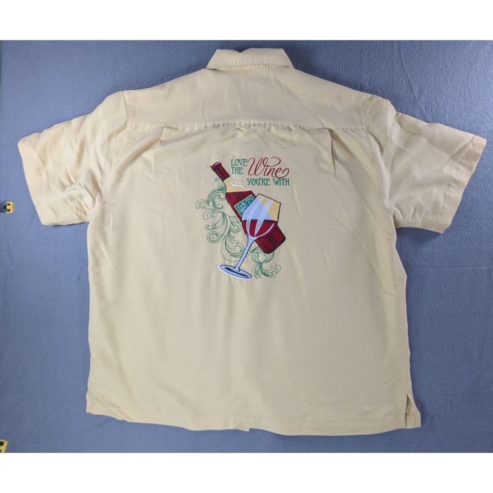 Caribbean Mens Love The Wine‎ You're With Camp Shirt XL Yellow Herringbone